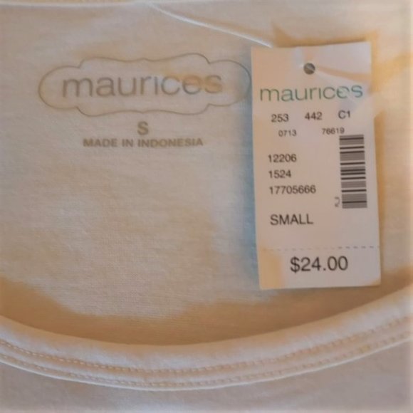 MAURICES OFF WHITE W/PURPLE/LAVENDER/BLACK/GRAY FLORAL DESIGN TOP SIZE S NWT - Picture 5 of 7